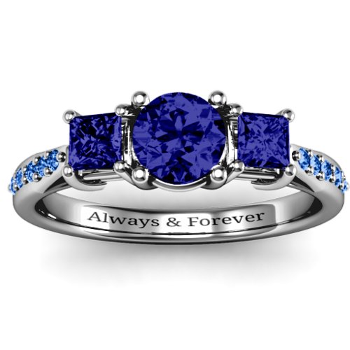 Three Stone Eternity Ring with Twin Accent Rows