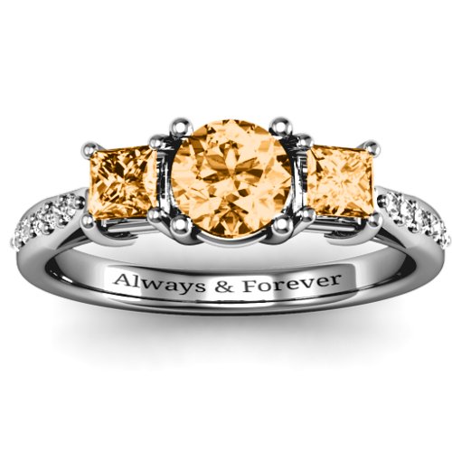 Three Stone Eternity Ring with Twin Accent Rows