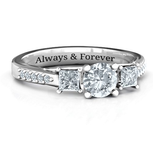 Three Stone Eternity Ring with Twin Accent Rows