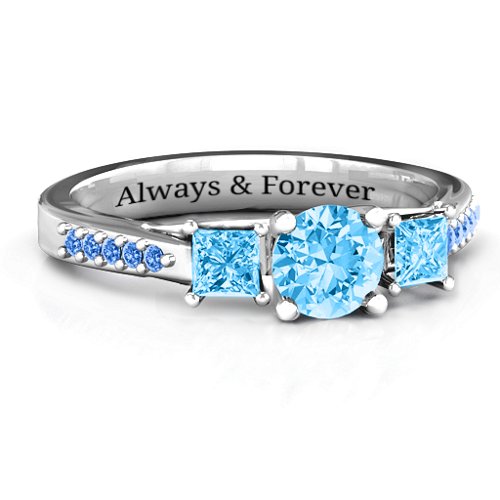 Three Stone Eternity Ring with Twin Accent Rows