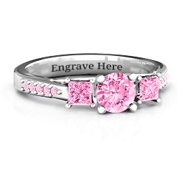 Three Stone Eternity Ring with Twin Accent Rows in 925 Sterling Silver with Pink Tourmaline and Fancy Pink Premium Zirconia