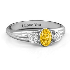 Three Stone Oval Center Ring – Sterling Silver with Citrine and Cubic Zirconia