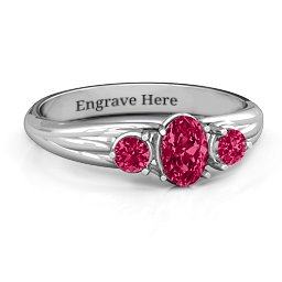 Three Stone Oval Center Ring in 925 Sterling Silver with Ruby
