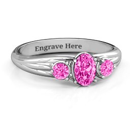 Three Stone Oval Center Ring in 925 Sterling Silver with Pink Tourmaline