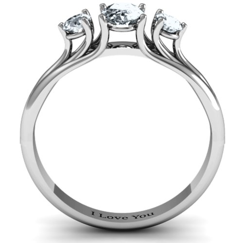 Three Stone Oval Center Ring – Sterling Silver with Cubic Zirconia