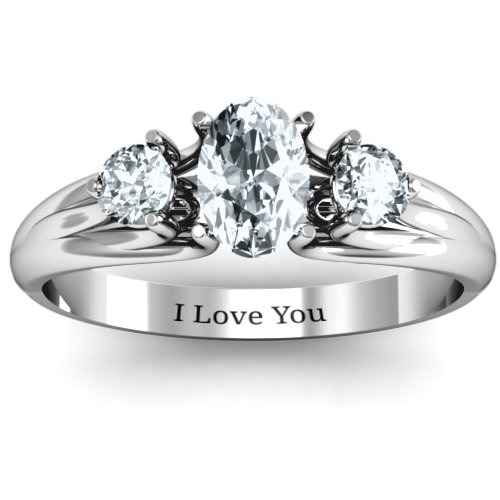 Three Stone Oval Center Ring – Sterling Silver with Cubic Zirconia