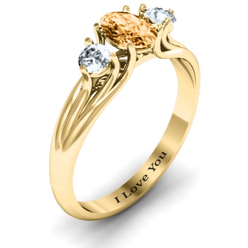 Three Stone Oval Center Ring – 10K Yellow Gold with Citrine and Cubic Zirconia