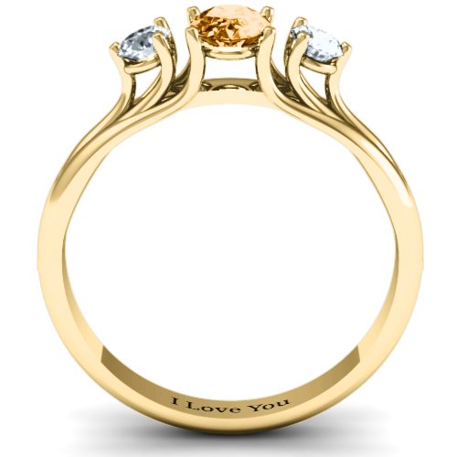 Three Stone Oval Center Ring – 10K Yellow Gold with Citrine and Cubic Zirconia