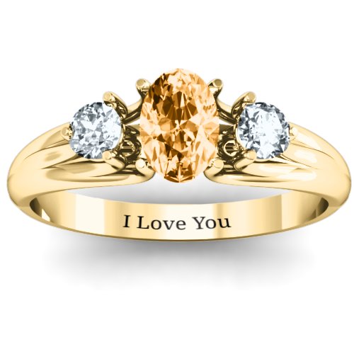 Three Stone Oval Center Ring – 10K Yellow Gold with Citrine and Cubic Zirconia