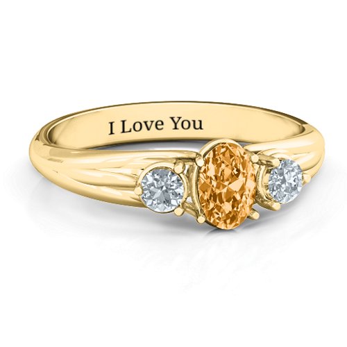 Three Stone Oval Center Ring – 10K Yellow Gold with Citrine and Cubic Zirconia
