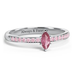 Elegant Marquise with Accent Band Ring in 925 Sterling Silver with Pink Tourmaline and Fancy Pink Premium Zirconia