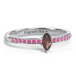 Elegant Marquise with Accent Band Ring in 925 Sterling Silver with Garnet and Red Premium Zirconia