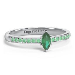 Elegant Marquise with Accent Band Ring in 925 Sterling Silver with Emerald and Green Premium Zirconia