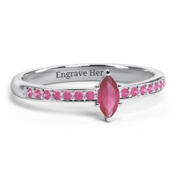 Elegant Marquise with Accent Band Ring in 925 Sterling Silver with Ruby and Red Premium Zirconia