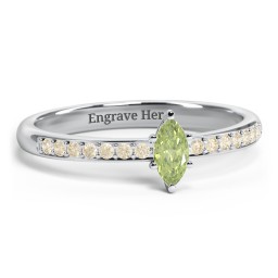 Elegant Marquise with Accent Band Ring in 925 Sterling Silver with Peridot and Fancy Yellow Premium Zirconia