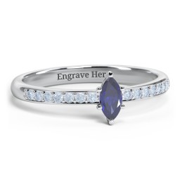 Elegant Marquise with Accent Band Ring in 925 Sterling Silver with Blue Sapphire and Fancy Blue Premium Zirconia