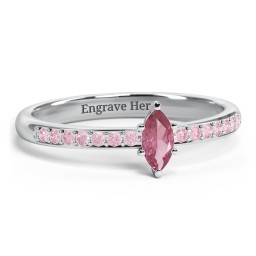 Elegant Marquise with Accent Band Ring in 925 Sterling Silver with Pink Tourmaline and Fancy Pink Premium Zirconia