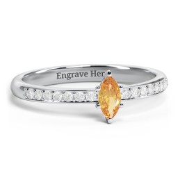 Elegant Marquise with Accent Band Ring in 925 Sterling Silver with Citrine and White Premium Zirconia