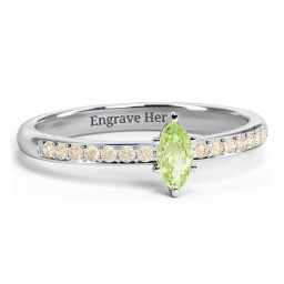 Elegant Marquise with Accent Band Ring in 925 Sterling Silver with Peridot and Fancy Yellow Premium Zirconia
