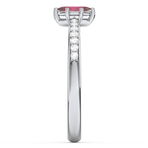 Elegant Marquise with Accent Band Ring – Sterling Silver with Ruby and White Premium Zirconia