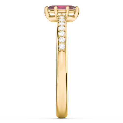 Elegant Marquise with Accent Band Ring – 10K Yellow Gold with Ruby and White Premium Zirconia