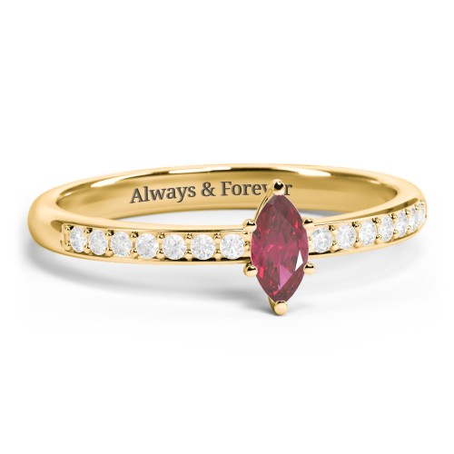 Elegant Marquise with Accent Band Ring – 10K Yellow Gold with Ruby and White Premium Zirconia