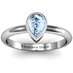 Pear with Raised Bezel Set Ring in 925 Sterling Silver with Aquamarine