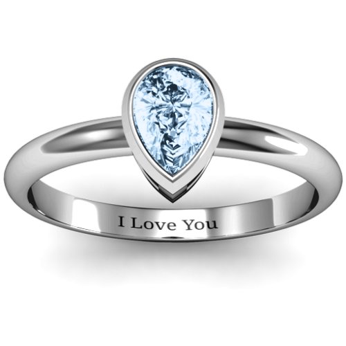 Pear with Raised Bezel Set Ring – Sterling Silver with Aquamarine
