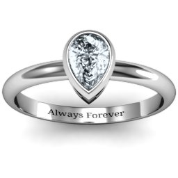 Pear with Raised Bezel Set Ring in 925 Sterling Silver with Diamond