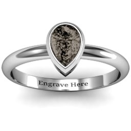 Pear with Raised Bezel Set Ring in 925 Sterling Silver with Smokey Quartz