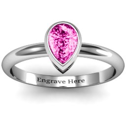 Pear with Raised Bezel Set Ring in 925 Sterling Silver with Pink Tourmaline