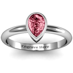Pear with Raised Bezel Set Ring in 925 Sterling Silver with Red Premium Zirconia