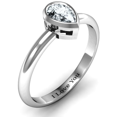 Pear with Raised Bezel Set Ring – Sterling Silver with Diamond