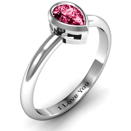 Pear with Raised Bezel Set Ring – Sterling Silver with Ruby