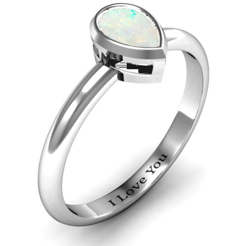 Pear with Raised Bezel Set Ring – Sterling Silver with Opal