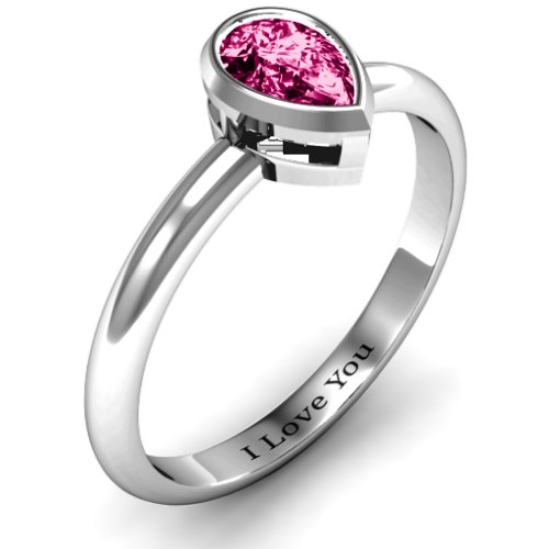 Pear with Raised Bezel Set Ring – Sterling Silver with Ruby