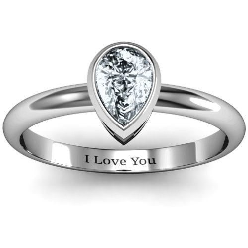 Pear with Raised Bezel Set Ring – Sterling Silver with Diamond