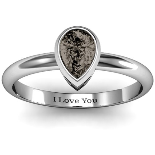 Pear with Raised Bezel Set Ring – Sterling Silver with Smokey Quartz