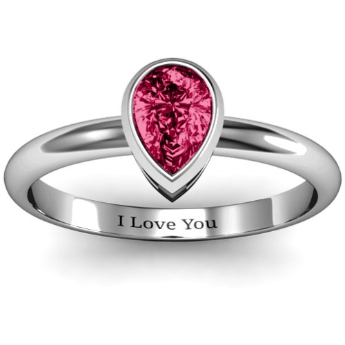 Pear with Raised Bezel Set Ring – Sterling Silver with Ruby