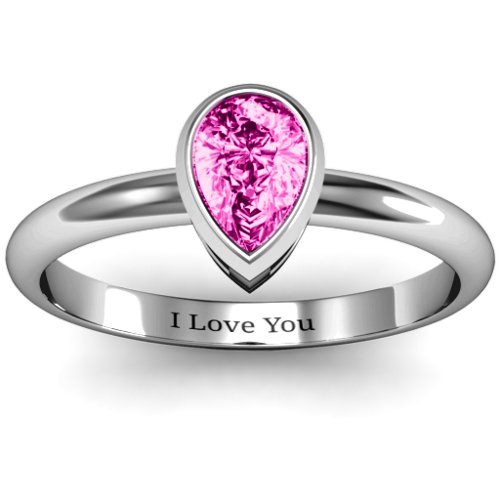 Pear with Raised Bezel Set Ring – Sterling Silver with Pink Tourmaline