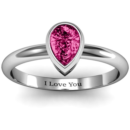 Pear with Raised Bezel Set Ring – Sterling Silver with Ruby