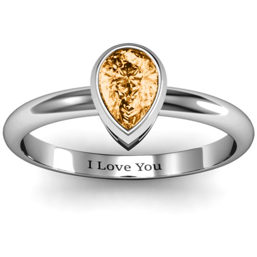 Pear with Raised Bezel Set Ring – Sterling Silver with Citrine