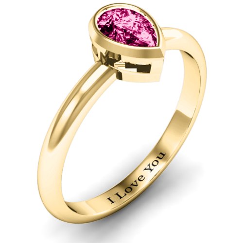 Pear with Raised Bezel Set Ring – 10K Yellow Gold with Ruby