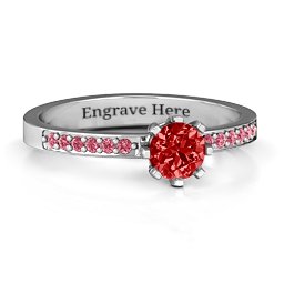 8 Prong Set Solitaire Ring with Shoulder Accents in 925 Sterling Silver with Garnet and Red Premium Zirconia