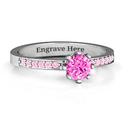 8 Prong Set Solitaire Ring with Shoulder Accents in 925 Sterling Silver with Pink Tourmaline and Fancy Pink Premium Zirconia