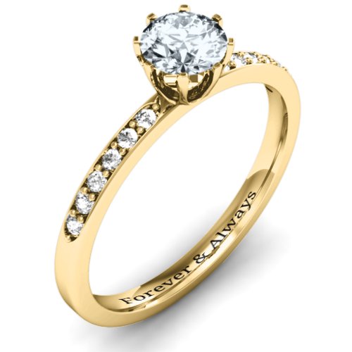 8 Prong Set Solitaire Ring with Shoulder Accents