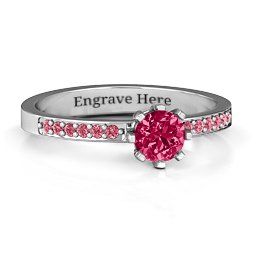 8 Prong Set Solitaire Ring with Shoulder Accents in 925 Sterling Silver with Ruby and Red Premium Zirconia