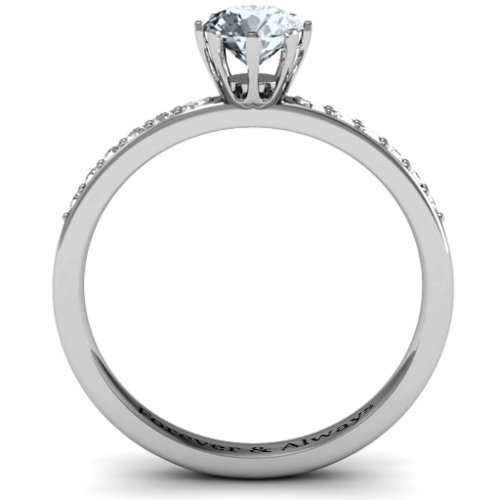 8 Prong Set Solitaire Ring with Shoulder Accents – Sterling Silver with Cubic Zirconia and White Premium Zirconia