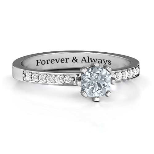 8 Prong Set Solitaire Ring with Shoulder Accents – Sterling Silver with Cubic Zirconia and White Premium Zirconia