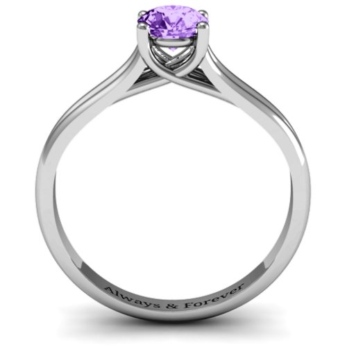 Split Shank Solitaire Ring – Sterling Silver with Amethyst